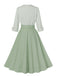 Pea Green Grey 1950s Plaid Roll Up Belt Dress