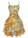Multicolor 1950s Floral Layered Strap Dress