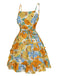 Multicolor 1950s Floral Layered Strap Dress