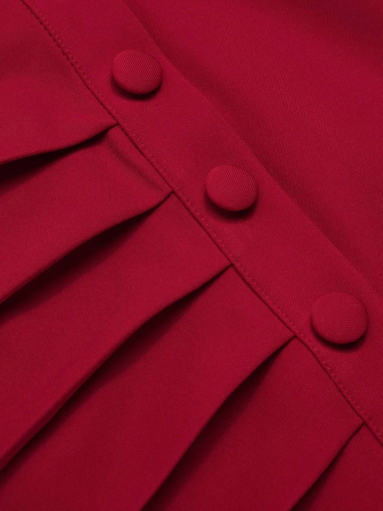 Red 1940s Pleated Button Pencil Skirt