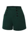 Dark Green 1940s Solid Button Shorts