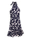 Dark Blue 1940s Backless Halter Floral Dress