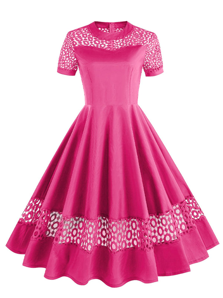 1950s Round Neck Hollow Solid Dress