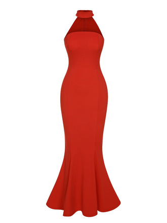 Retro 1930s Solid Halter Mermaid Dress