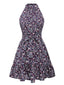Purple 1980s Ditsy Floral Sleeveless Dress