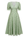 Green 1940s V-Neck Floral Lantern Sleeves Dress