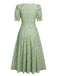 Green 1940s V-Neck Floral Lantern Sleeves Dress