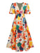 1940s Floral V-Neck Lantern Sleeve Dress