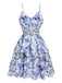 Blue 1950s Spaghetti Straps Flowers Dress