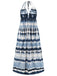 Blue 1940s Backless Tie Dye Long Dress