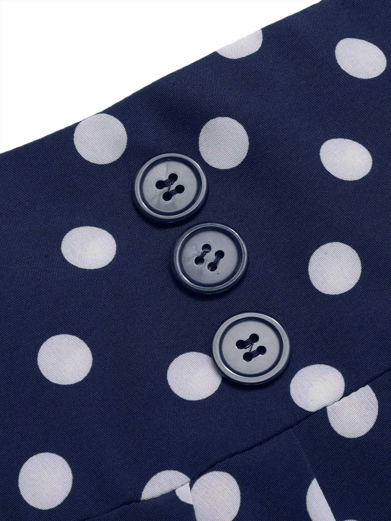 1930s High Waist Contrast Polka Dots Skirt