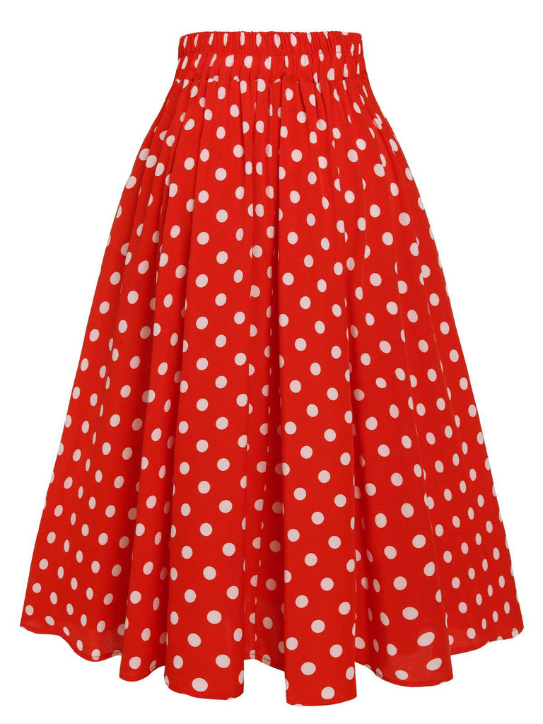 1930s High Waist Contrast Polka Dots Skirt