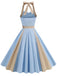 1950s Halter Solid Color Block Belt Dress