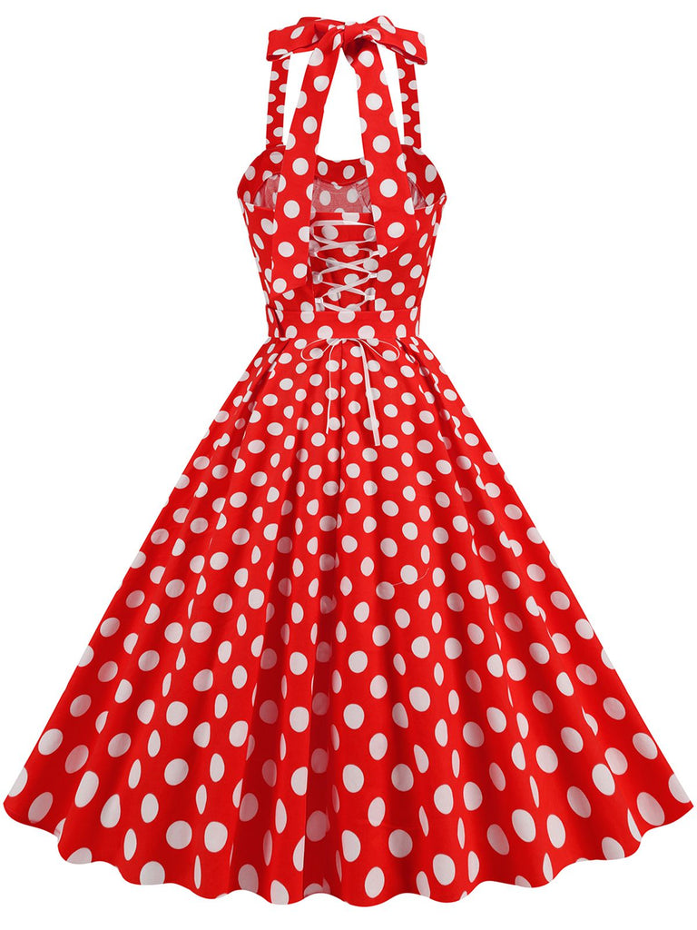 1950s Polka Dot Halter Neck Belt Dress