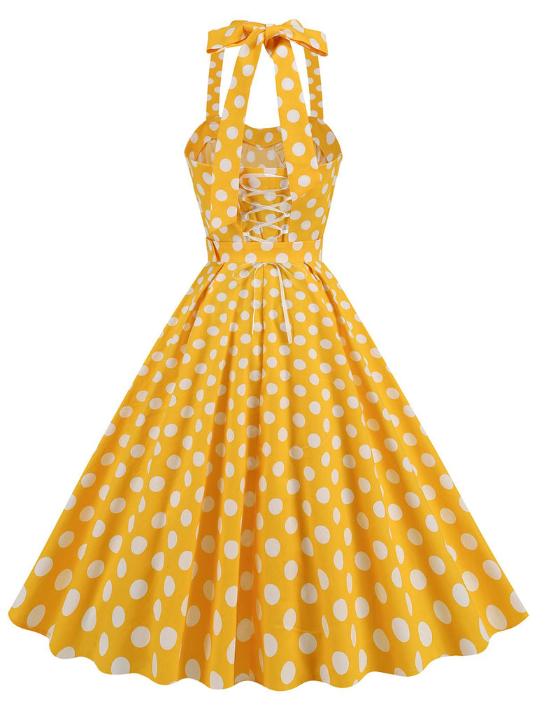 1950s Polka Dot Halter Neck Belt Dress