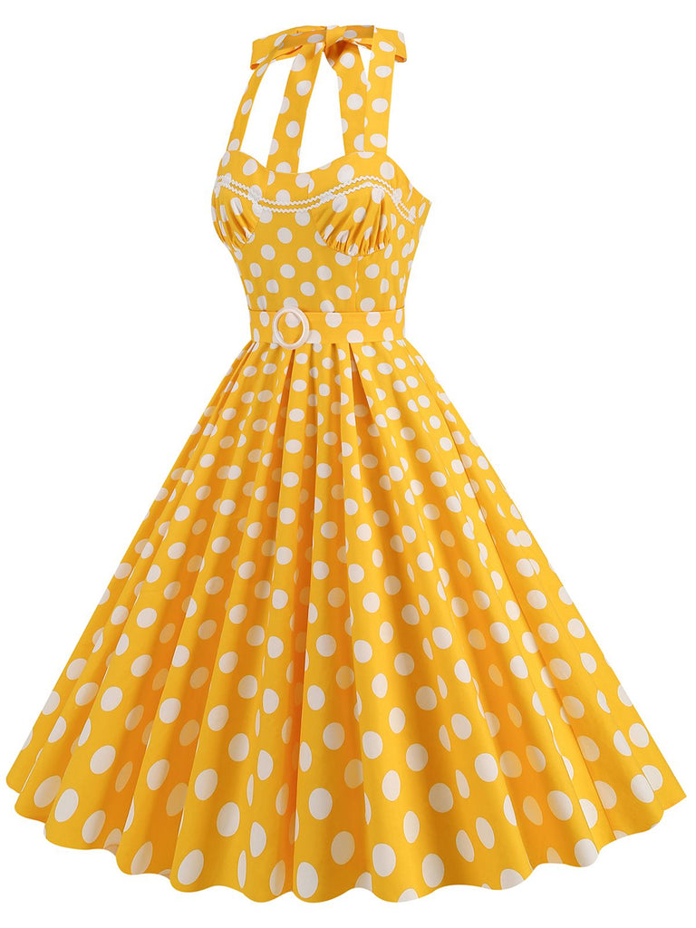 1950s Polka Dot Halter Neck Belt Dress