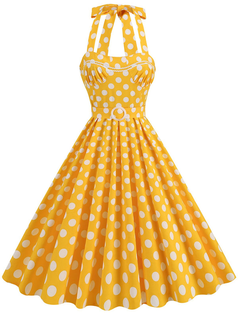 1950s Polka Dot Halter Neck Belt Dress