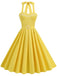 Yellow 1950s Solid Halter Belted Dress