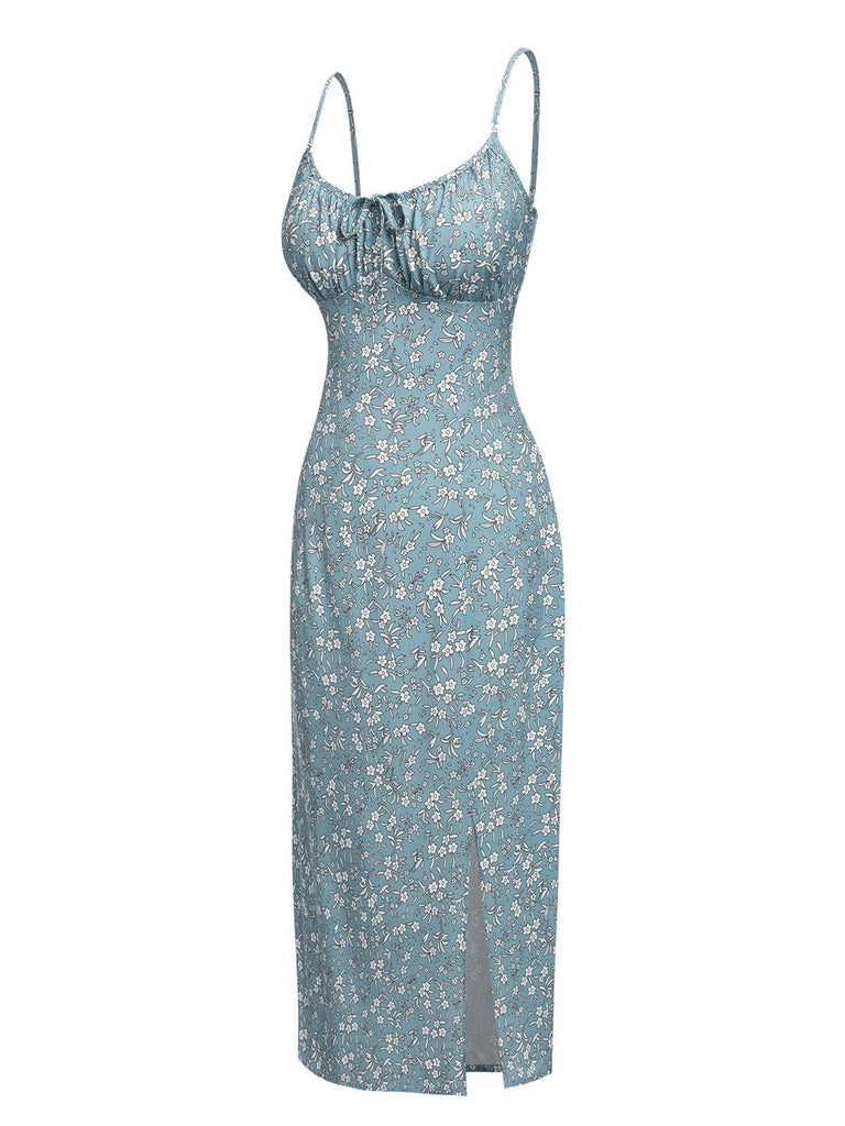 Sky Blue 1960s Ditsy Floral Knot Dress
