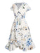 Blue 1940s Vague Floral V-Neck Cap Sleeve Dress