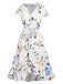 Blue 1940s Vague Floral V-Neck Cap Sleeve Dress