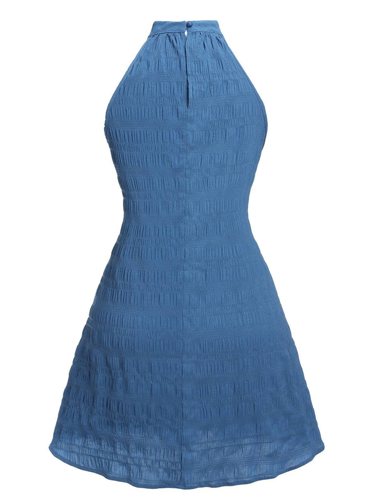 Royal Blue 1950s Halter Wrinkles Dress