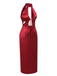 Wine Red 1980s Solid Hollow Satin Dress