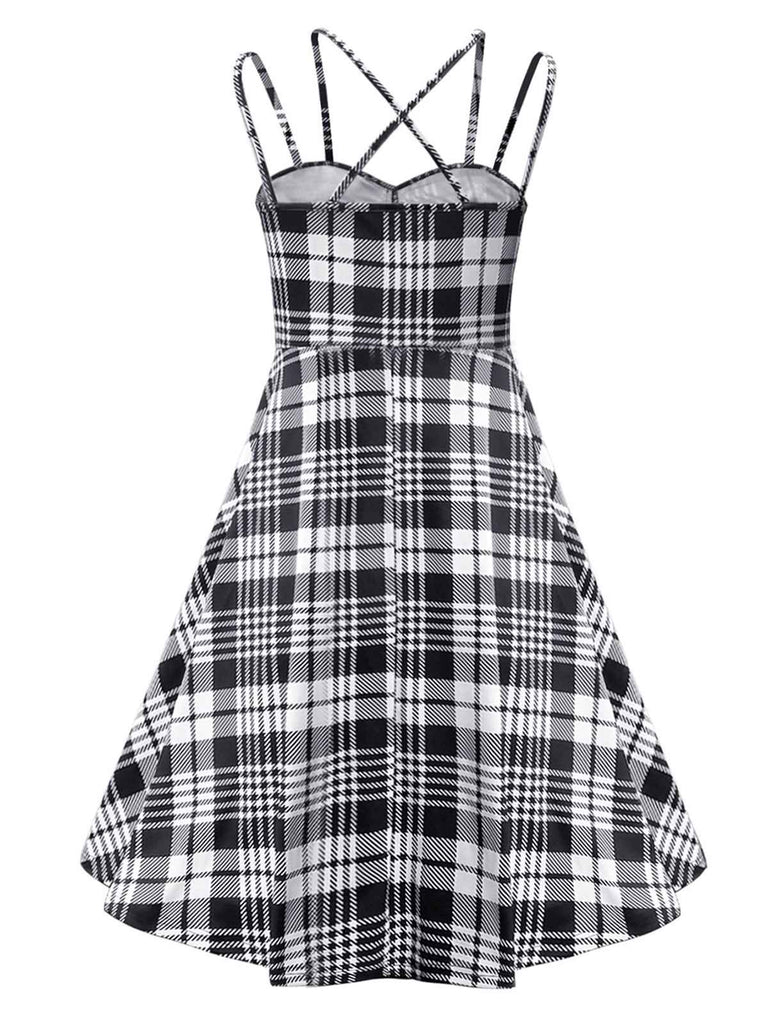 Black 1950s Scottish Plaid Straps Dress