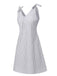 White 1950s Shoulder Tie V-Neck Stripe Dress