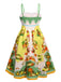 Multicolor 1940s Lemonis Print Midi Dress