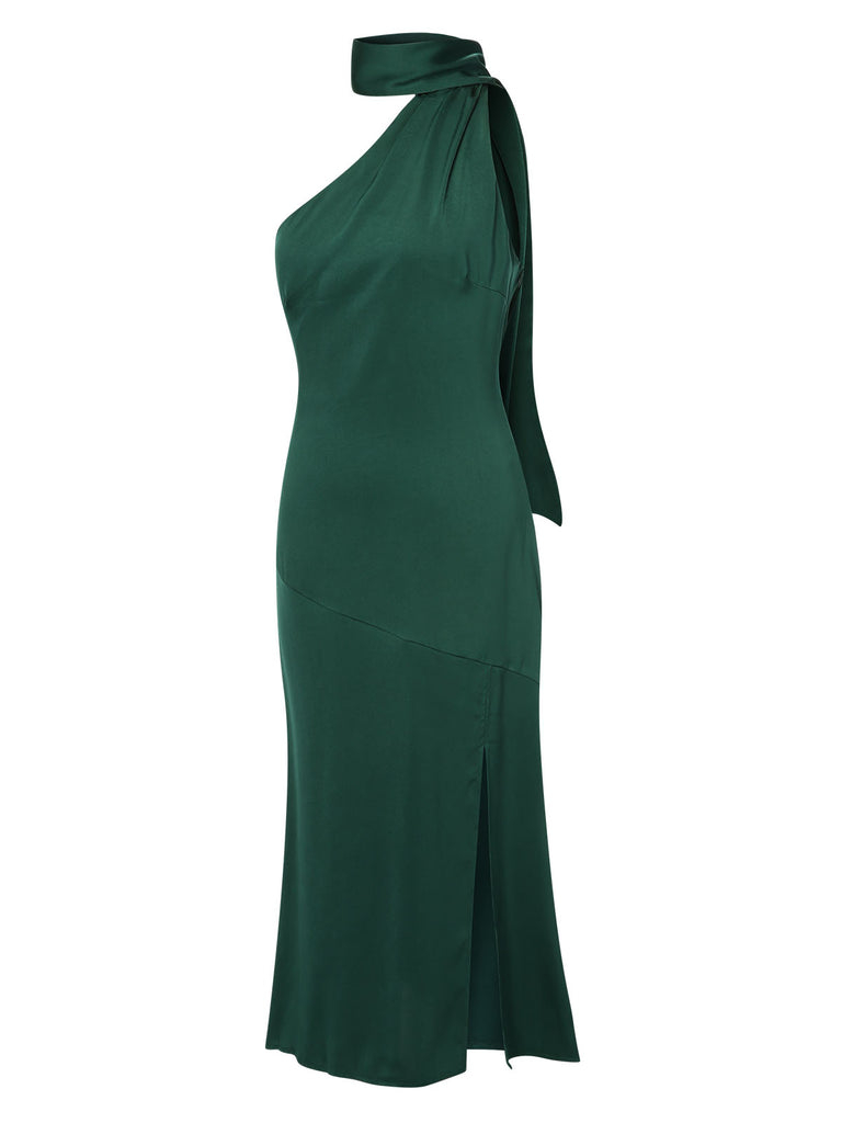 1930s Solid Backless Halter Sleeveless Dress