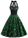 Green 1950s Lucky Clover Halter Patchwork Dress