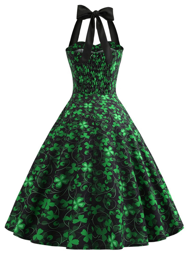 Green 1950s Lucky Clover Halter Patchwork Dress