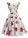 White 1950s Roses Off-Shoulder Dress