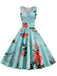 Blue 1950s Floral Heart Collar Swing Dress