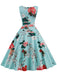 Blue 1950s Floral Heart Collar Swing Dress