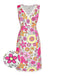 Pink 1960s V-Neck Cartoon Flowers Pencil Dress