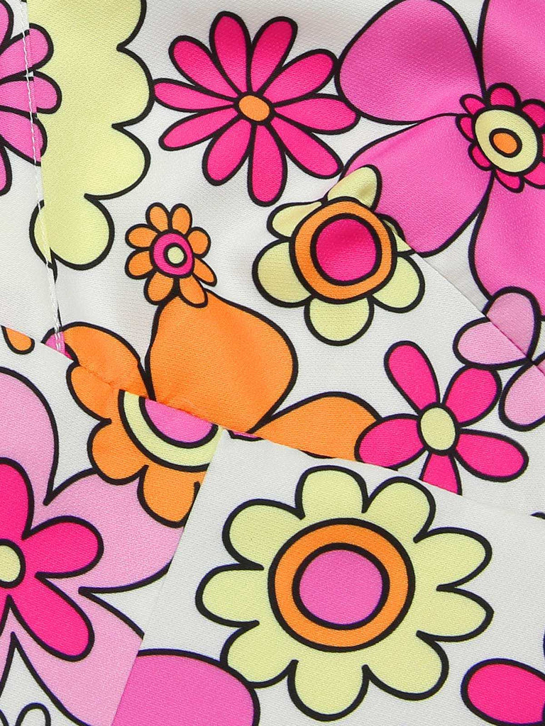 Pink 1960s V-Neck Cartoon Flowers Pencil Dress