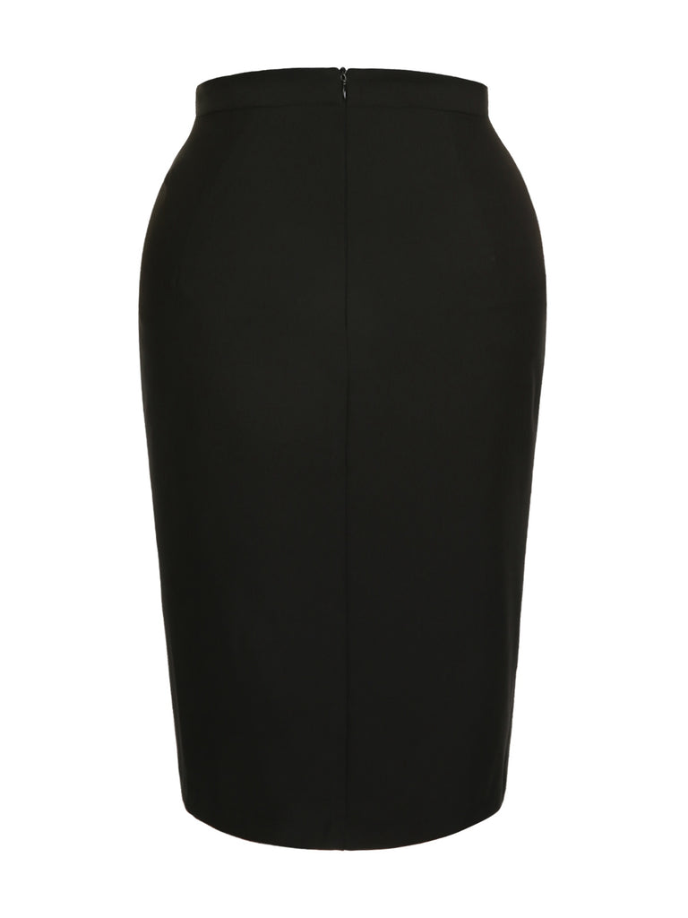 [Pre-Sale] Black 1960s Butterfly Buttons Slit Pencil Skirt