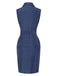 Blue 1960s Lapel Sleeveless Belted Dress
