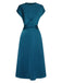 Blue 1940s Solid Irregular Waist Dress