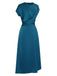 Blue 1940s Solid Irregular Waist Dress