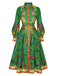 Green 1940s Peacock Lantern Sleeve Shirt Dress