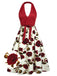 [Pre-Sale] Red 1950s Halter Roses Bow Dress