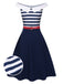 [Pre-Sale] Dark Blue 1950s Striped Off-Shoulder Dress