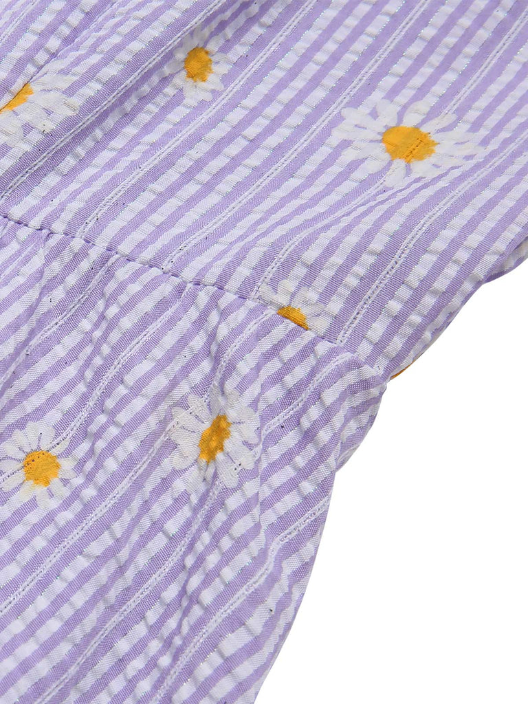 [Pre-Sale] Purple 1950s Plaid Daisy V-Neck Dress