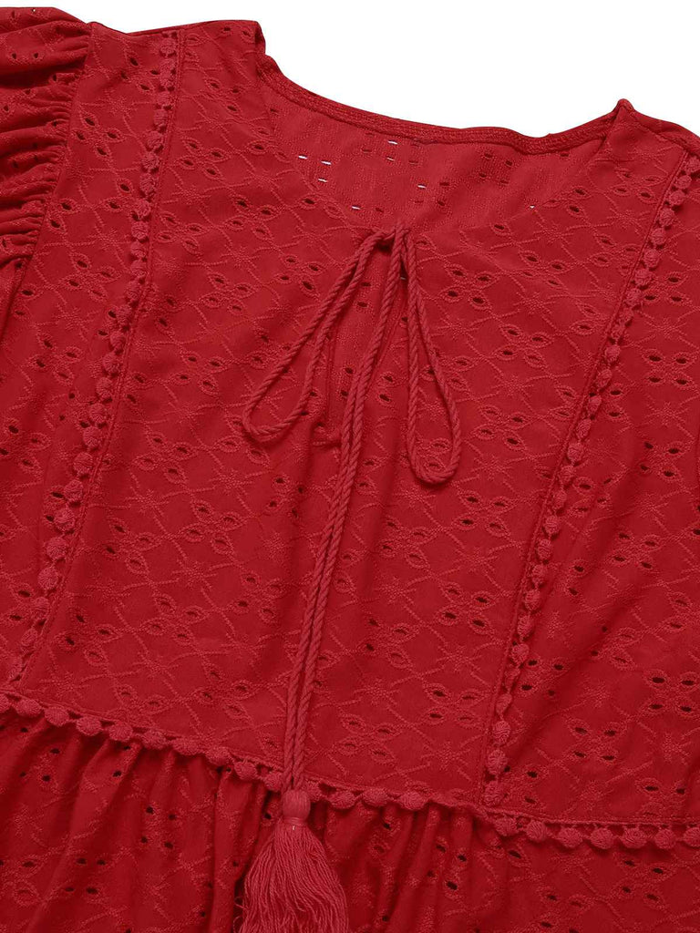1940s Tie Front Eyelet Embroidered Blouse