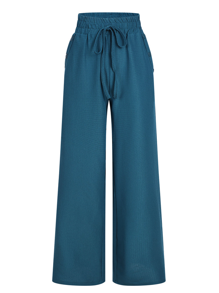 1940s Solid Elastic Waist Loose Pants