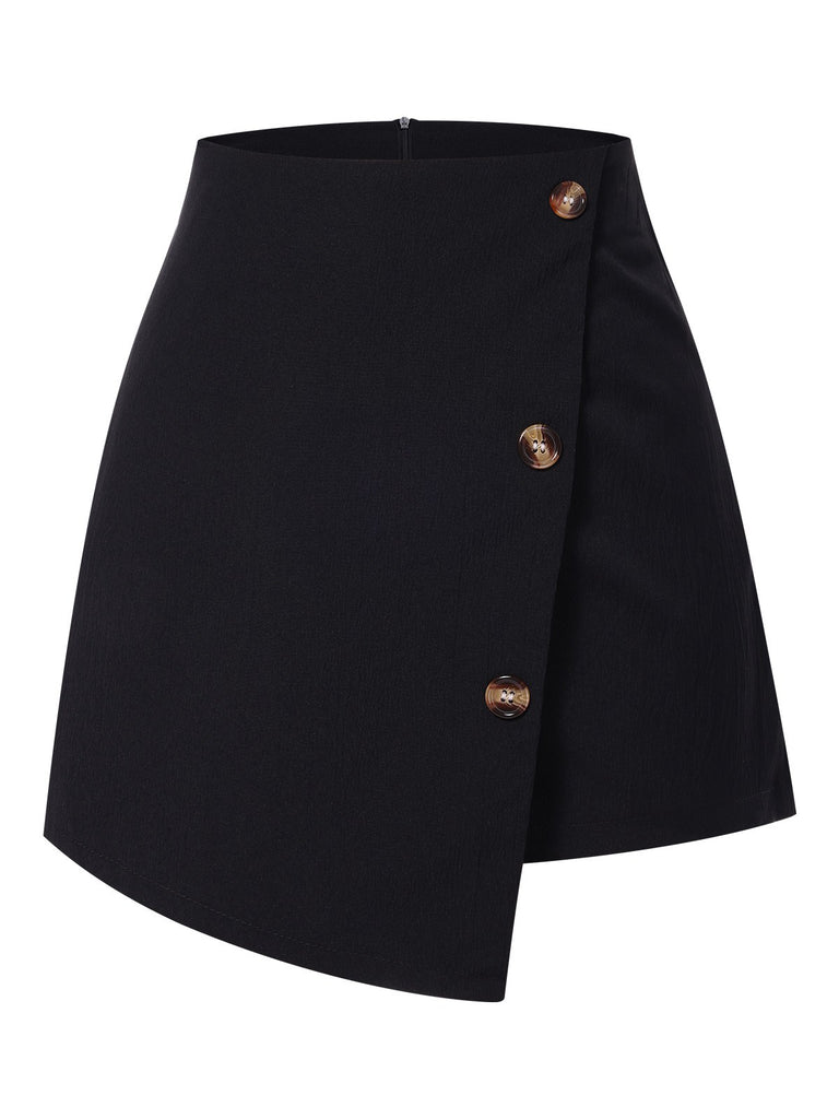 Black 1940s Button Irregular Hem Skirt