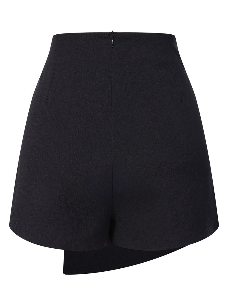 Black 1940s Button Irregular Hem Skirt